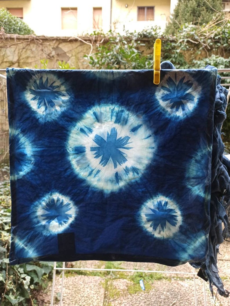 A couple of pillowcases hand dyed with natural indigo dyeing. Colorful accent for your bed or sofa. Original gift.