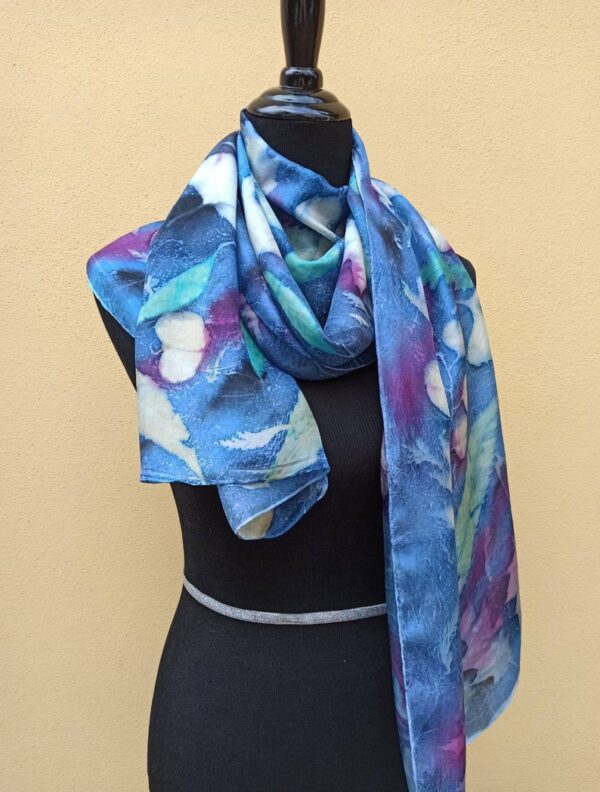 Botanical print 100% silk scarf with real leaves imprinted on. Original gift accessory for women.