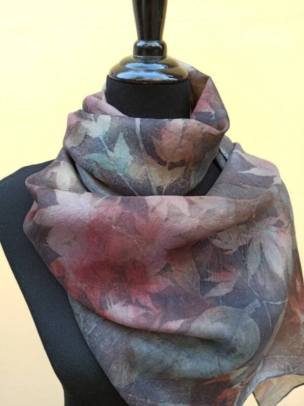 Purple rain. Botanical print 100% silk scarf. Hand dyed with natural dyes and imprinted with leaves. Delicate colours from nature for her.