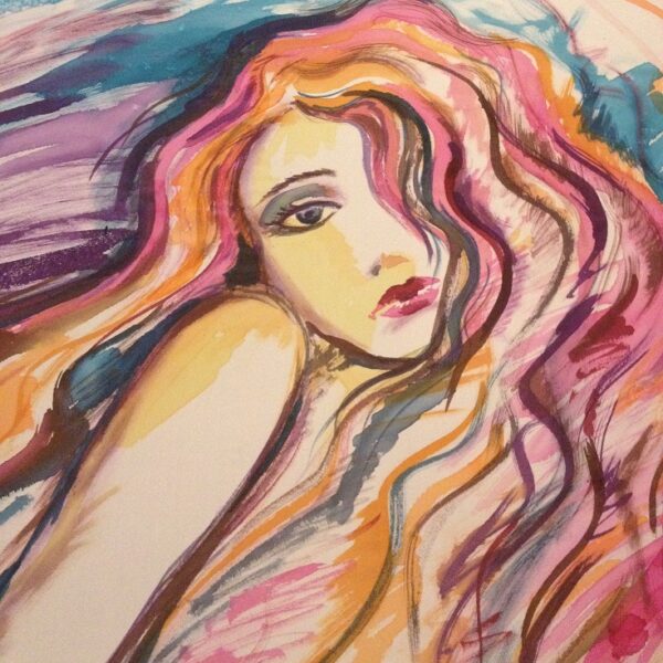 Lady hand painted 100% silk caftan