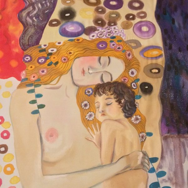 Maternity Gustav Klimt. Hand painted silk wall hanging