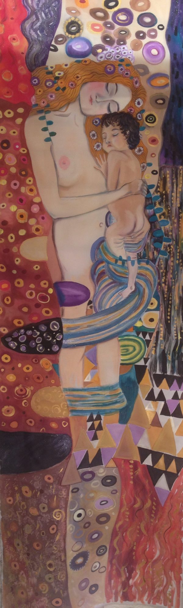 Maternity Gustav Klimt. Hand painted silk wall hanging