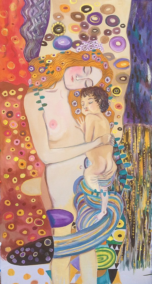 Maternity Gustav Klimt. Hand painted silk wall hanging