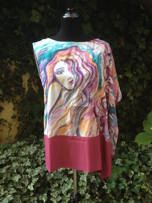Lady hand painted 100% silk caftan