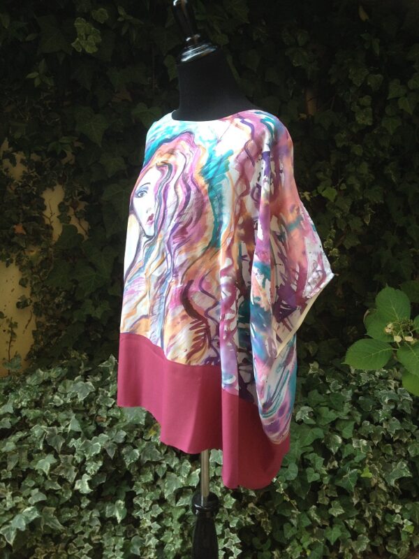 Lady hand painted 100% silk caftan