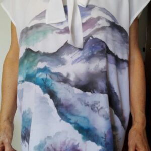 Mountain landscape hand painted 100% silk shirt