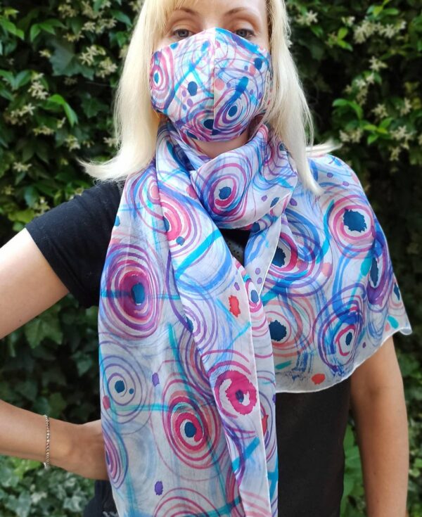 Colourful circles 100% silk hand painted scarf