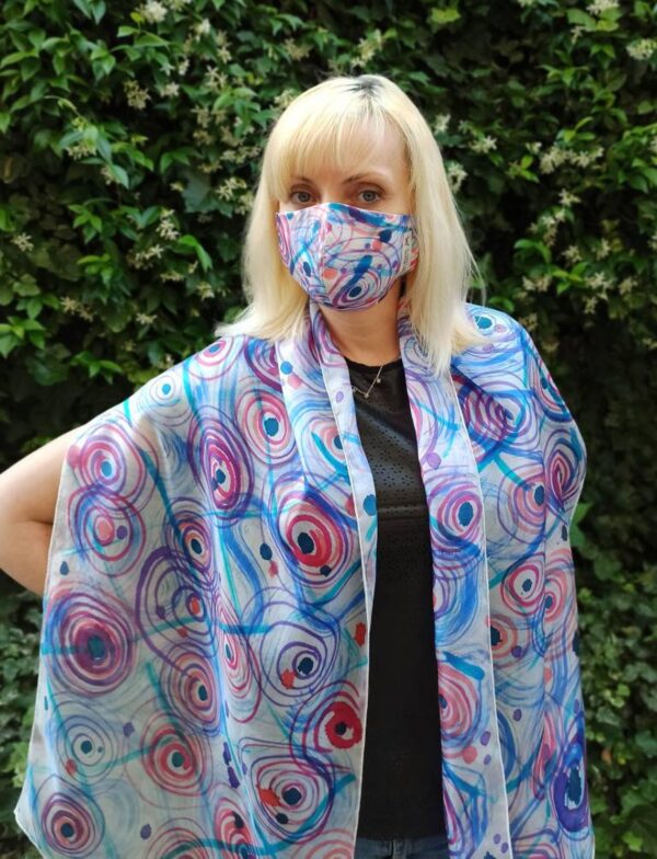 Colourful circles 100% silk hand painted scarf