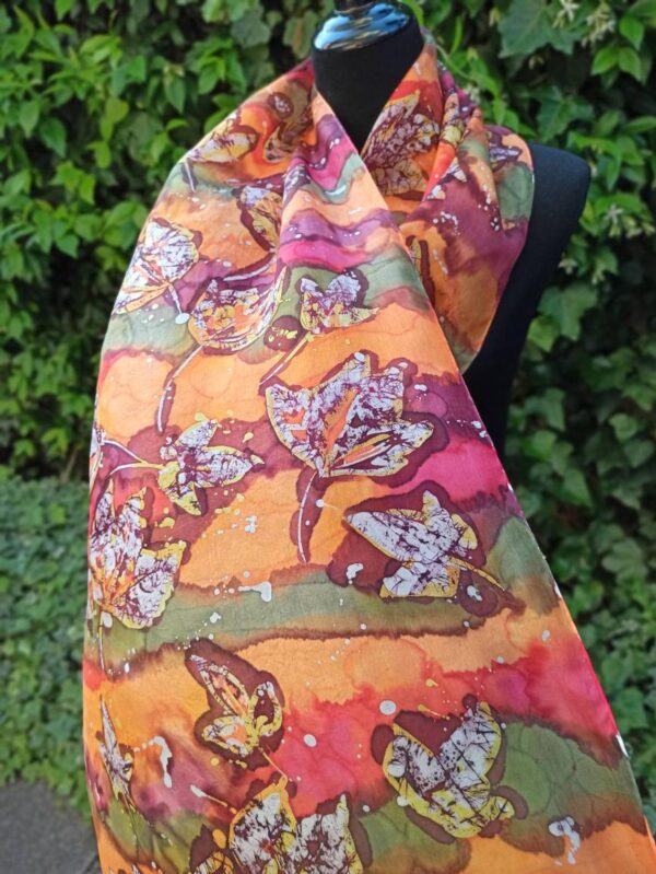 Desert flowers hand painted batik 100% silk scarf. Floral design