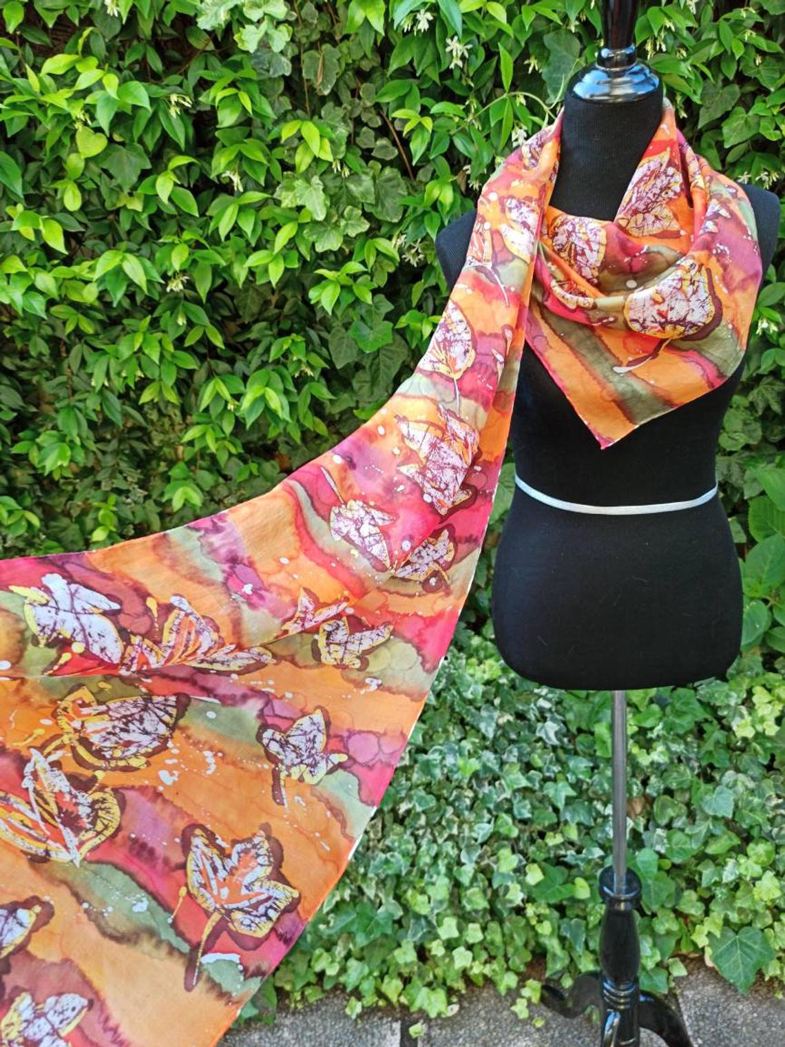Desert flowers hand painted batik 100% silk scarf. Floral design
