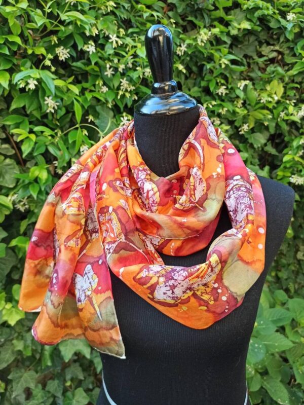 Desert flowers hand painted batik 100% silk scarf. Floral design