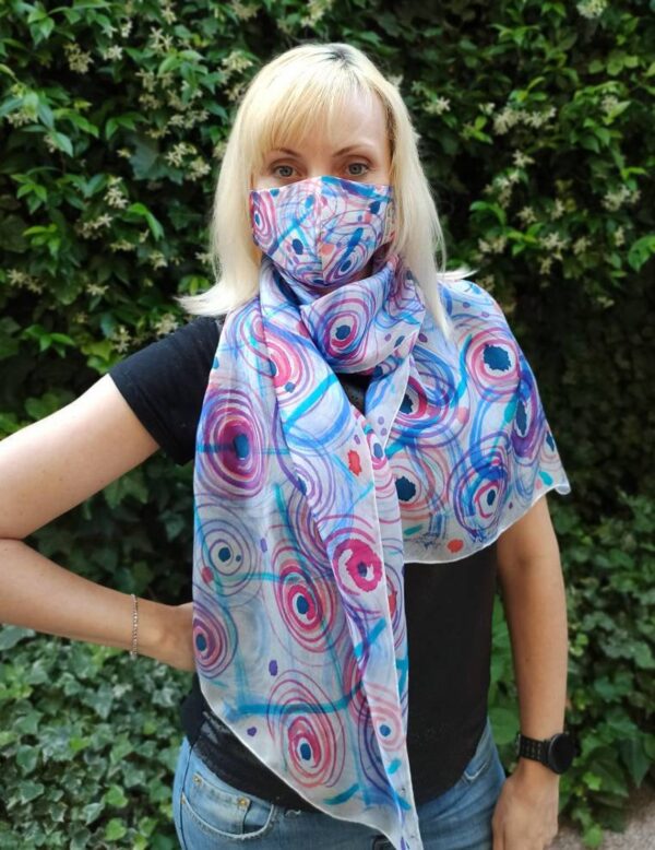 Colourful circles 100% silk hand painted scarf