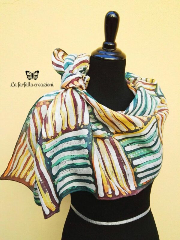 Tribal. Hand painted 100% silk scarf with ethnic design. Original gift for women.