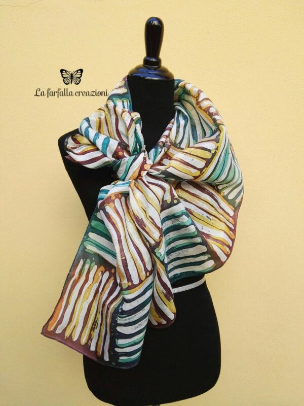 Tribal. Hand painted 100% silk scarf with ethnic design. Original gift for women.