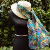 Tropical rain Hand painted long silk scarf batik. Best gift for mom or friend. Original colorful accessory.