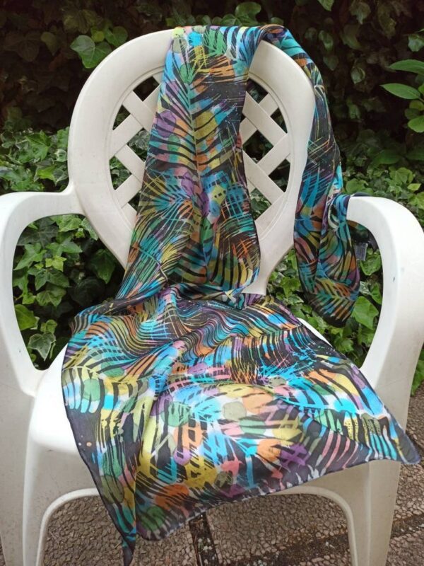 Tropical rain Hand painted long silk scarf batik. Best gift for mom or friend. Original colorful accessory.