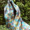 Tropical rain Hand painted long silk scarf batik. Best gift for mom or friend. Original colorful accessory.