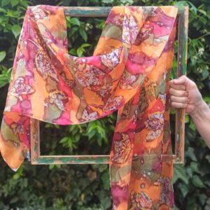 Desert flowers hand painted batik 100% silk scarf. Floral design
