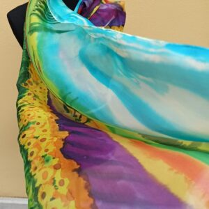 Tuscuny landscape hand painted silk scarf