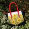 Sunflowers field hand painted faux leather bag