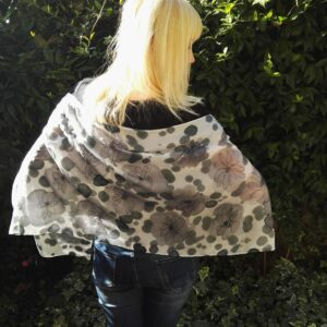 Black and white abstract floral hand painted silk scarf