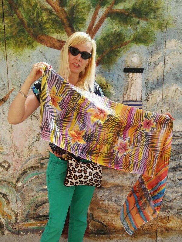 Hawaii Hand painted 100% silk scarf. Colourful summer accessory