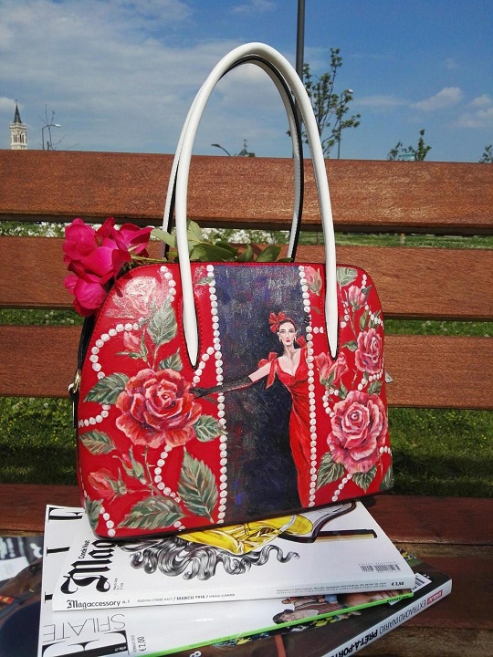 Red roses Lady hand painted bag