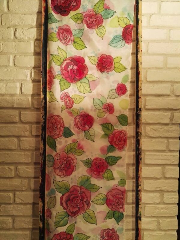 Red roses 100% silk hand painted scarf