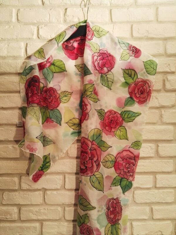Red roses 100% silk hand painted scarf