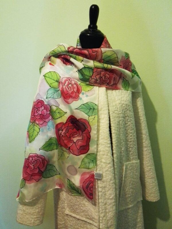 Red roses 100% silk hand painted scarf
