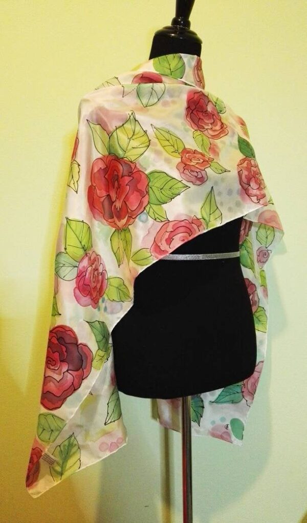 Red roses 100% silk hand painted scarf