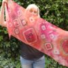 Red shibori hand dyed 100% silk scarf. Colorful accessory for casual o modern outfit