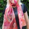 Red shibori hand dyed 100% silk scarf. Colorful accessory for casual o modern outfit