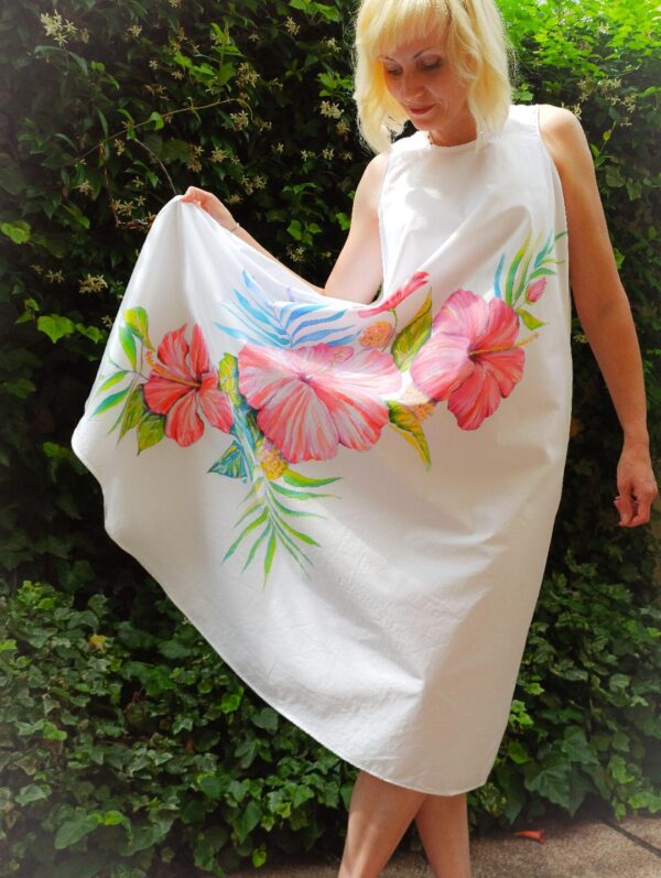 Tropical flowers hand painted long cotton dress