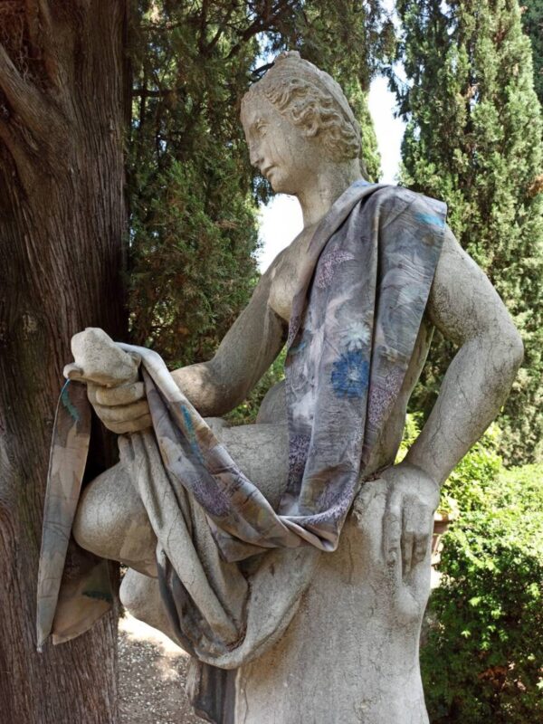 Grey elegance. Botanical print 100% silk scarf. Hand dyed with natural dyes and imprinted with leaves. Delicate colours from nature for her.