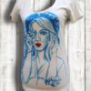 Blue girl hand painted round neck cotton t-shirt. Original author’s painting.