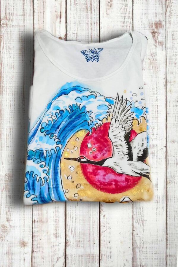 The Great Wave hand painted 100% cotton t-shirt with original painting