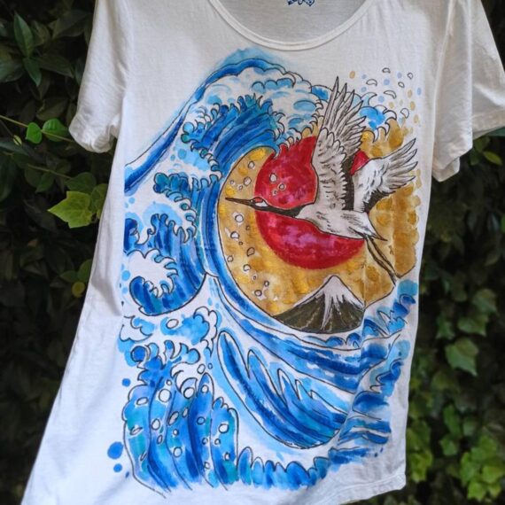 The Great Wave hand painted 100% cotton t-shirt with original painting