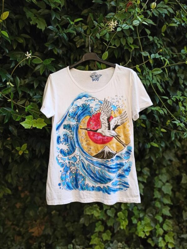 The Great Wave hand painted 100% cotton t-shirt with original painting