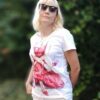 Lady in red hand painted cotton t-shirt