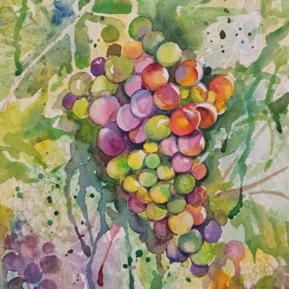 Grape watercolor painting, original painting, fruit, kitchen decor