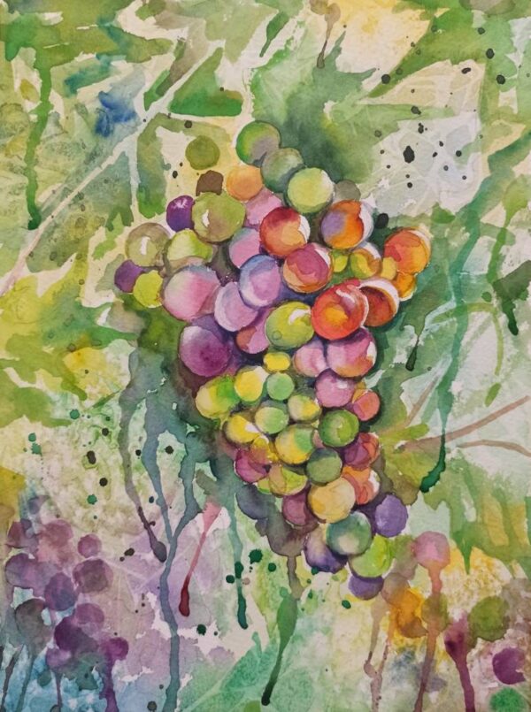 Grape watercolor painting, original painting, fruit, kitchen decor