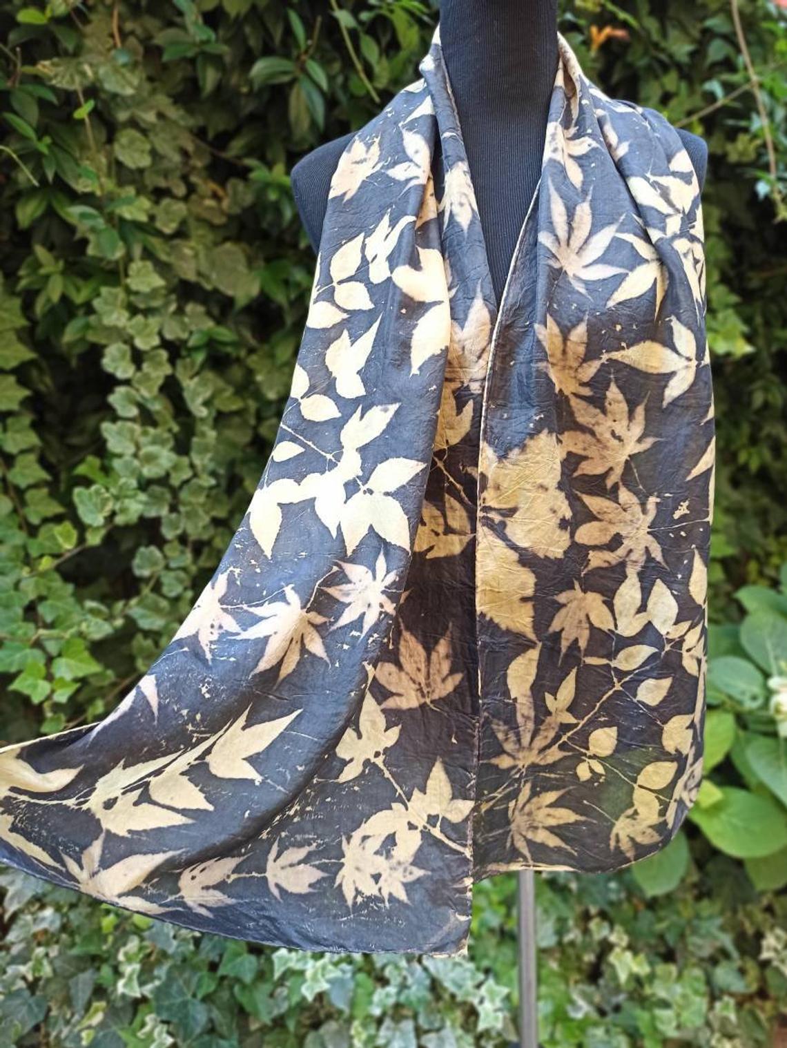 Eco printed silk scarf