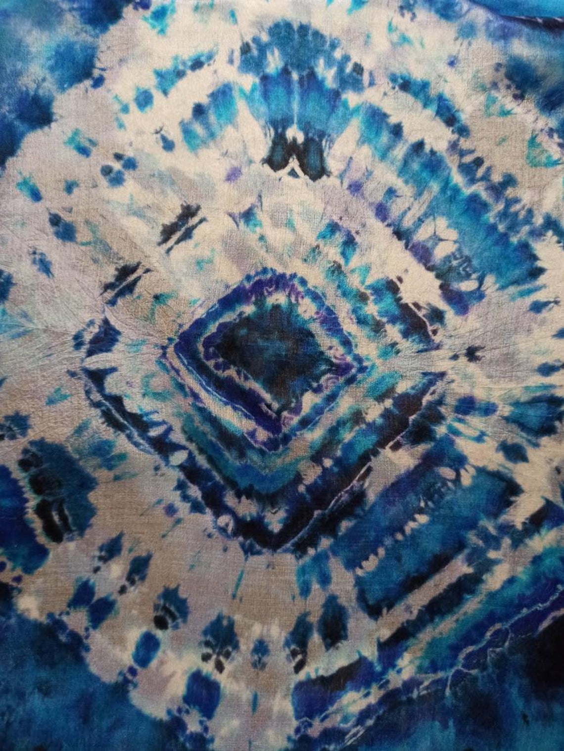The winter sea classic blue shibori tie dye hand dyed long silk scarf.