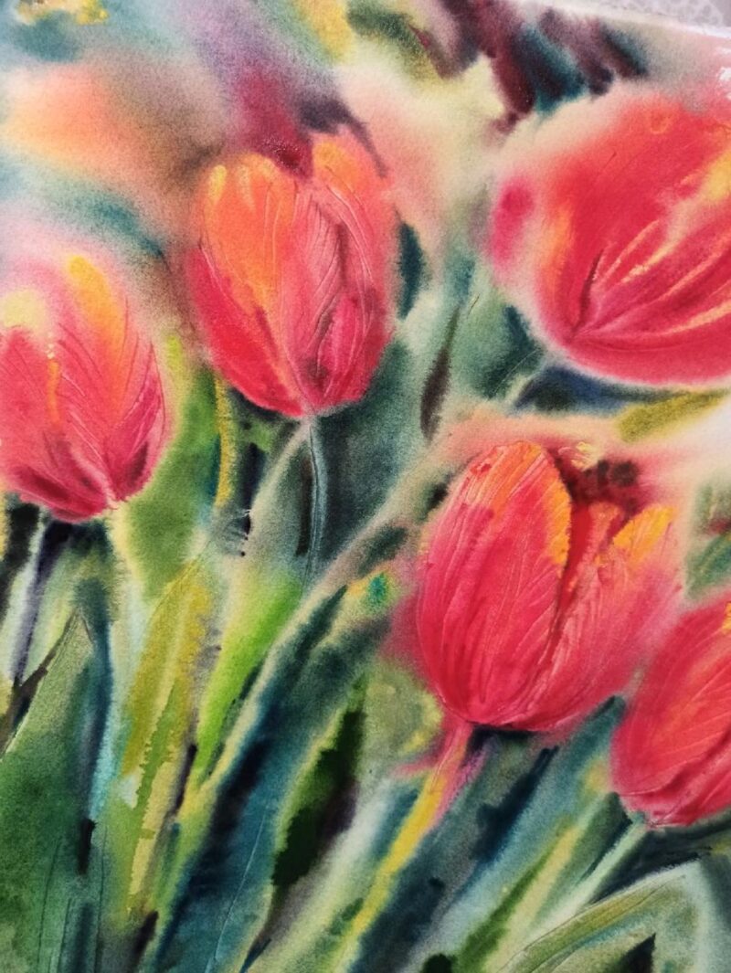 Red Tulips original watercolour painting