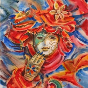 Red Venetian Mask original watercolour
